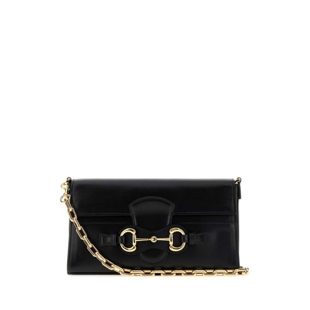 Gucci Women Black Leather Medium Horsebit Ristretto Shoulder Bag
